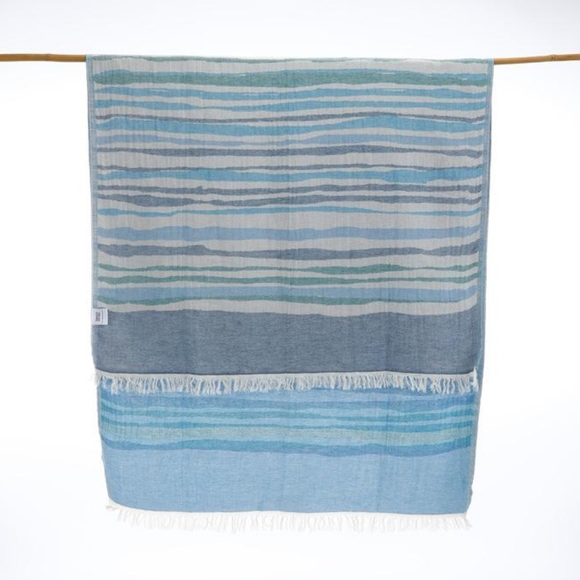 Blue Wave Turkish Towel Soft Wrap Beach Towel Picnic Blanket Boho NWT - Picture 4 of 5
